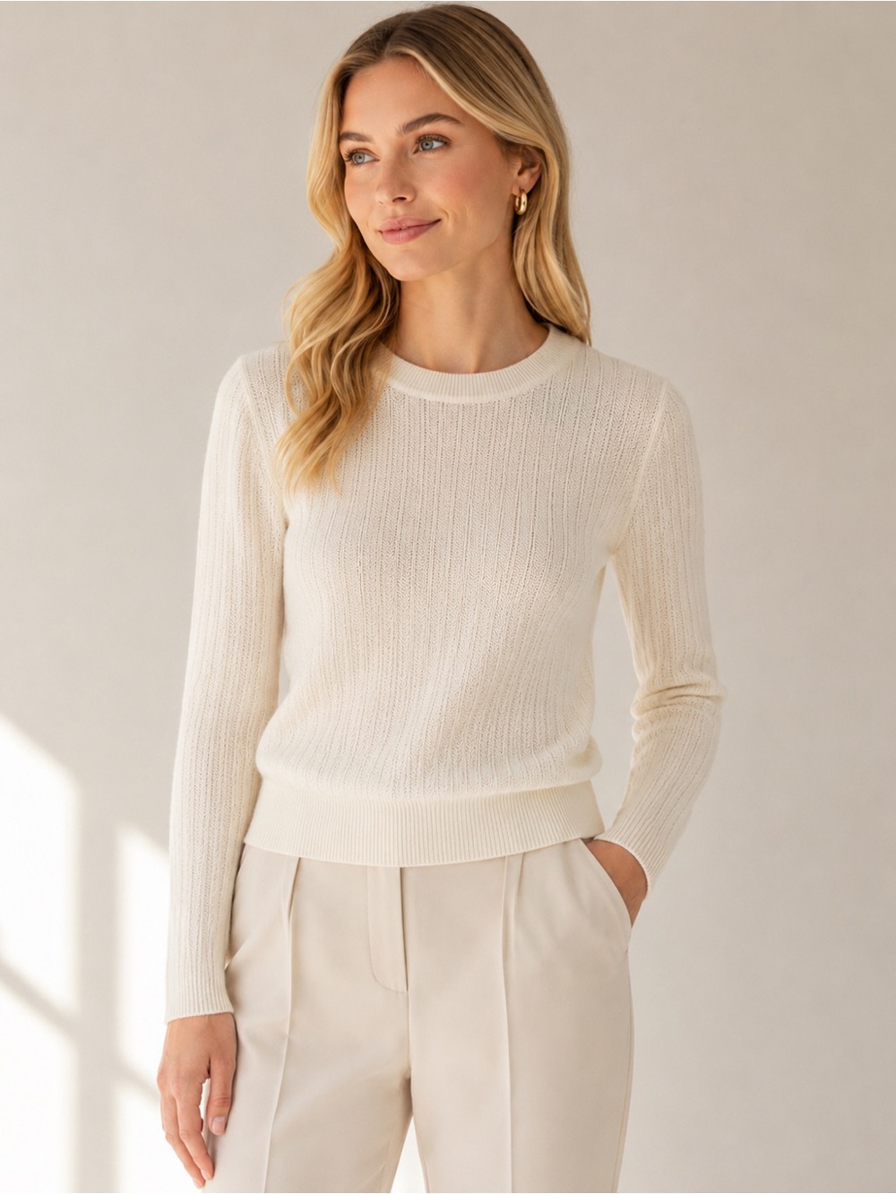 Veronica Beard Ivory 100% Wool Textured Puff Sleeve Sweater XS Feminine Preppy